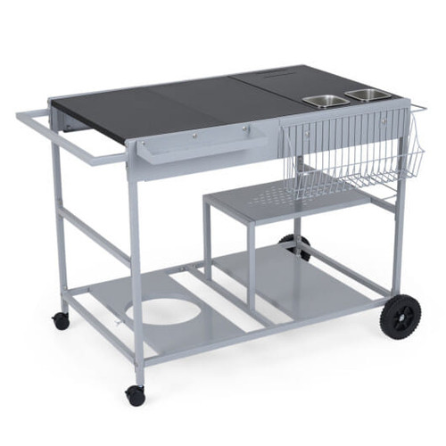 Movable Grill Table with 2 Spice Containers and Station for Backyard and BBQ-Black - Color: Black D681-NP12395DK